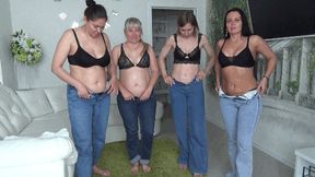 Beautiful ladies roll up their bellies into fat rolls B