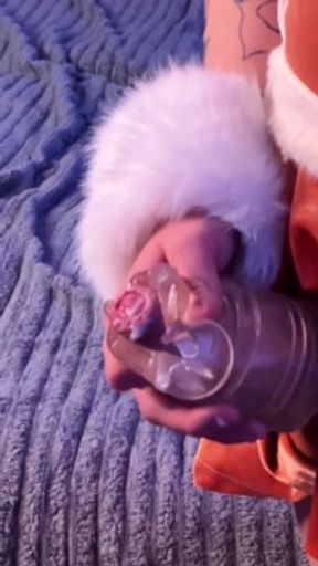 Christmas Trans Girl Jerks and Cums Using a Fleshlight Quickshot