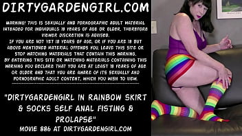 Dirtygardengirl in rainbow skirt &amp_ socks self anal fisting &amp_ prolapse