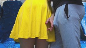 Risky Handjob Inside Public Transport! Dirty Stranger Ejaculate Using Girl's Hand