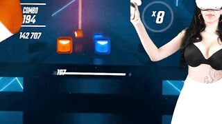 GREAT HOT CHICK PLAYS VR BEAT SABER INTO SWIMSUIT. Honey Haze