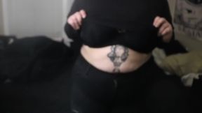 Goth GF shows off big tits in a steamy strip tease