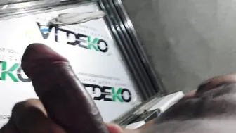 Twink strokes his massive cock in solo masturbation session