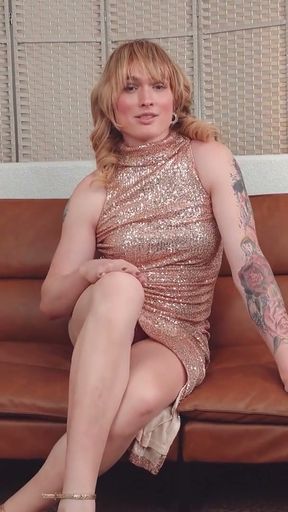 GROOBYGIRLS - Blonde Tgirl with pink nipples masturbates her cock and ass   Clip 1