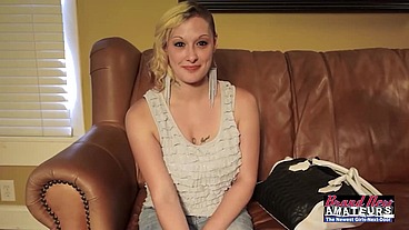 Petite Tattooed Blonde Rikki Sucks A Big Cock And Gets Her Ass Fucked!