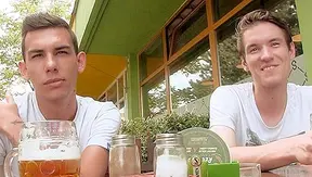 Thirsty Twinks Down Beer Chase Big Dick — Wild threesome Action – XXX Gay