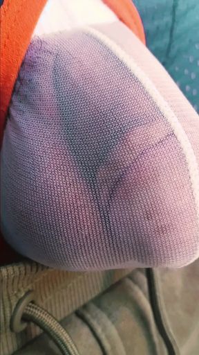 Small circumcised cock in tight see through underwear