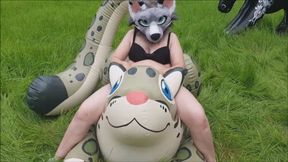 Masturbating on the pool toy, fur edition