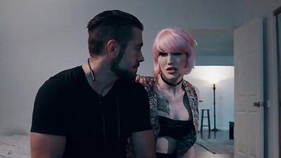 Pink haired shemale lets sad stepbro bareback her wet ass