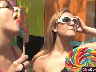 Lusty lesbo amateurs on roller skates