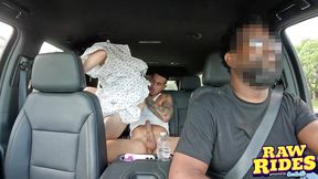 Petite Brunette In Dog Collar Gets Rough Ride In Uber Pool