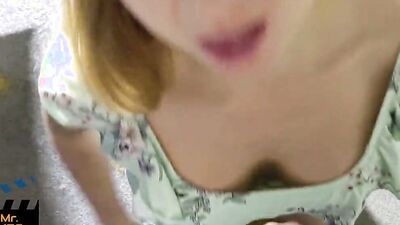 Lovely blonde teen deepthroats a big black dick in a changing room