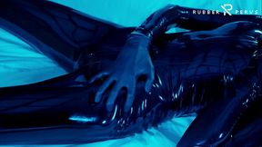 Tied up rubber girl in catsuit fucking herself