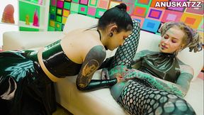 inked girl anuskatzz fetish latex anal play with morea black pussy licking fisting until squirt pov