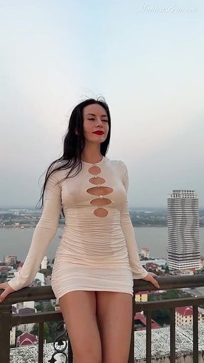 Outdoor Pussy Flashing, Pee in the Glass, Spit, Ahegao, Fake Cum on My Tits & Body