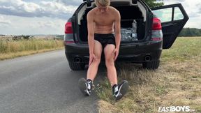 Cute Teen 18+ Blonde Boy 18+ Flexes His Toned Abs Seductively
