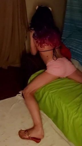 Playing in my tiny pink shorts