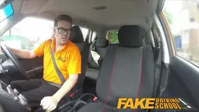 Hot Driving School - Black haired Euro babe with Glasses