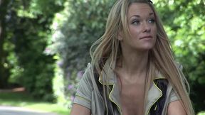 stacked blonde girl picks up dudes while riding her bike
