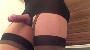 Big Cock Crossdresser in Suspender Hose