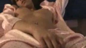 Delightful girlfriend in pajama shows off tight shaved pussy