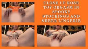 Close Up Rose Toy Orgasm in Spooky Stockings and Sheer Lingerie