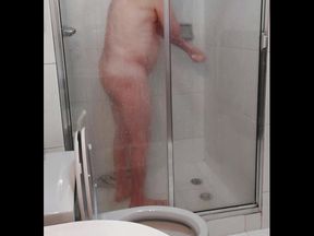 Mature daddy taking a bath in the shower