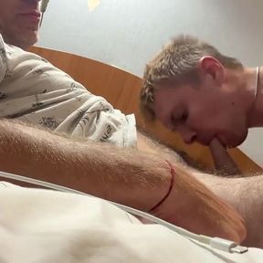 Suck Each Other with Dad and Cum in Mouth in Hotel