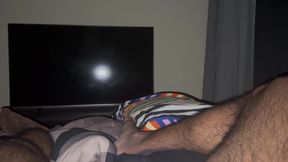 Hairy Black Man Jerking off Before Bed