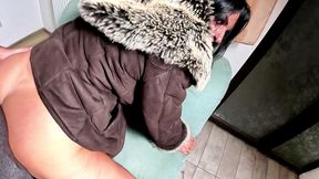 magic whore transformation in shearling and uggs. pee, deepthroat, cum on fur and squirting