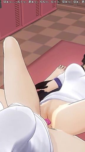Two Lesbian Students in Tracksuit Cum From One Dildo in the Locker Room
