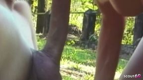 Blonde Kinky Shemale Agnes Fucked Anally Outdoors with a Condom