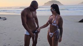 Curvy Latina enjoys a black cock at the beach - Interracial