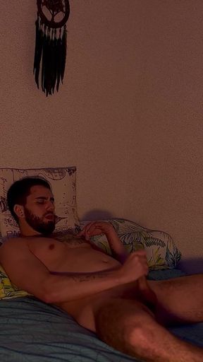 Bearded Gay Jerks off His Dick Before Going to Bed