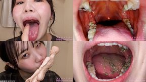 Ayaka Hirosaki - Showing inside cute girl's mouth, chewing gummy candys, sucking fingers, licking and sucking human doll, and chewing dried sardines mout-162 - wmv