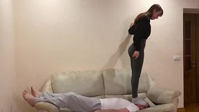 Real Extreme Head Crush Jumping Trampling and FullWeight FaceStanding In Socks by Cruel Mistress Kira
