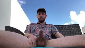 Hairy Hung Exhibitionist Country Hunk Kicks Back &amp; Jerks Off His Big White Cock &amp; Blows a Big Cumshot Outside in Public