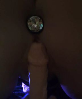 Fuck Girl with XXL Dildo and Anal Plug Doggy