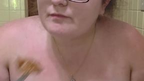 Reina Lokita eating chinese while topless and some burps