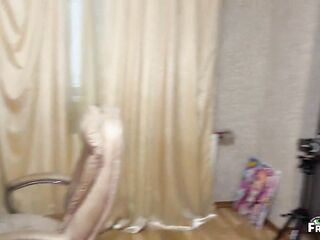 Stepdad couldn't resist seeing his stepdaughter masturbating and filled her holes with cum after Halloween