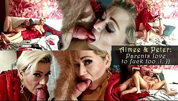 Aimee, the blonde milf with short hair and a pretty face, gives Peter an