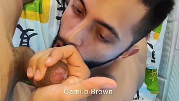 Sucking Fabian Madrid's tasty uncut cock until he cums and fills my mouth