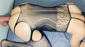 Femboy rides 8 inch dildo to multiple messy orgasms dripping cum on lingerie