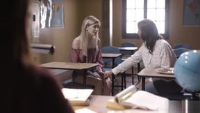 Lesbian prof ask 3some with MILF and student 18+