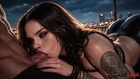 an attractive woman with huge breasts was spotted masturbating on the roof and got fucked [ai]
