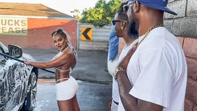 Double-stuffed blonde Hayley sucks and screws two black guys with lustful abandon