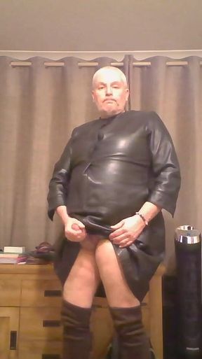 Wanking in a Leather Dress