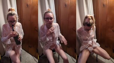 Blonde French amateur stretches smokey 420 solo in robe POV