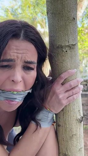 Lustful Gardener Ambush: Latina Yoga Session Turns to Tape Gagged Wand Fuck and Blindfolded Cum on Tits HD