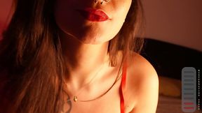 Small tits tattooed brunette MILF masturbates with dildo and gives JOI